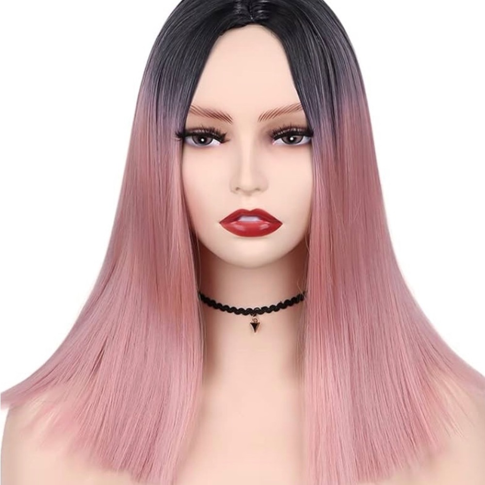 D7- black to pink ombré cosplay wig straight